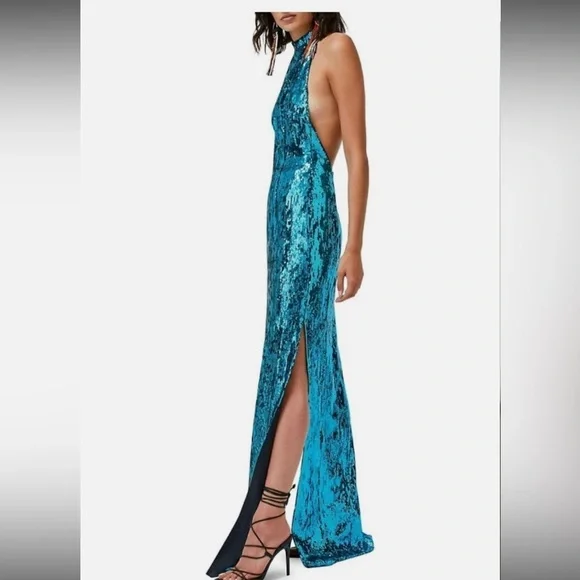NWT Galvon London Aqua Sequin Gown - Picture 3 of 7
